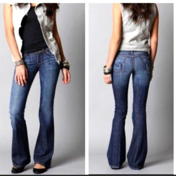 Citizens Of Humanity #002 Ingrid Low Waist Flare Dark Blue Denim Jean Size 25 - Picture 1 of 6